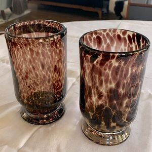 Pair of glass tortoise votive holders